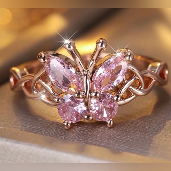 Angol Jewelry - Pink Crystal Butterfly Ring.